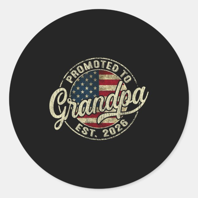 Promoted To Grandpa 2026 Expecting Baby Usa Flag G Classic Round Sticker (Front)