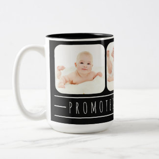 Promoted to Grandpa 3 Photo Black White Two-Tone Coffee Mug