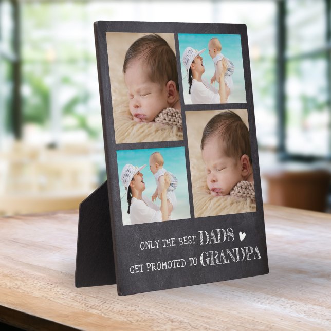 Promoted To Grandpa 4 Photo Rustic Chalkboard  Plaque (Creator Uploaded)