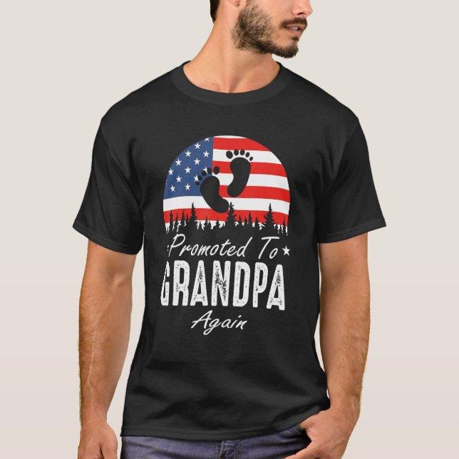 Promoted To Grandpa Again 2024 US Flag Father's Da T-Shirt (Front)