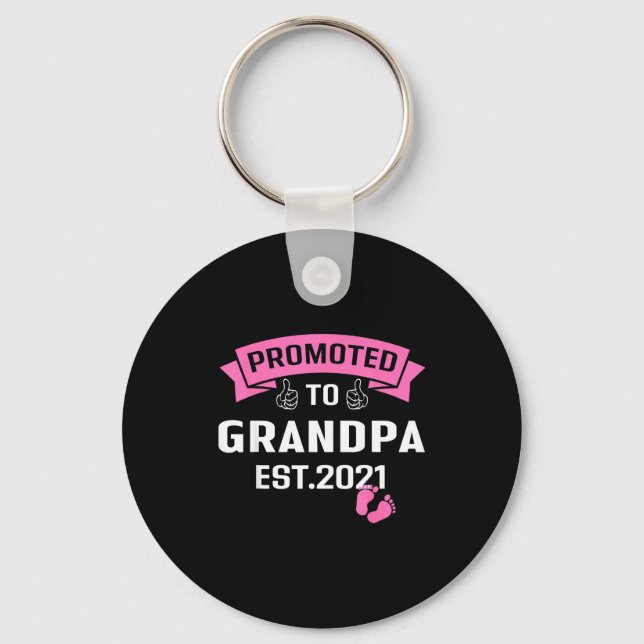 Promoted To Grandpa Est 2021 Funny New Grandfather Key Ring (Front)