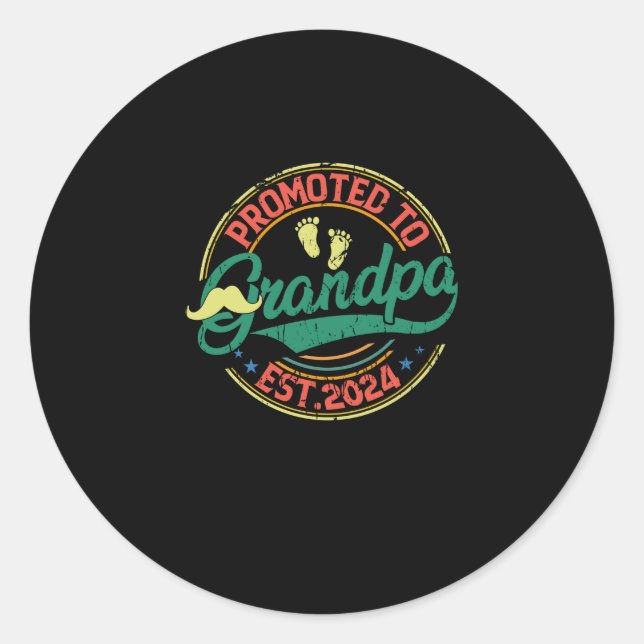 Promoted to grandpa Est 2024 New Grandad Gift 2024 Classic Round Sticker (Front)