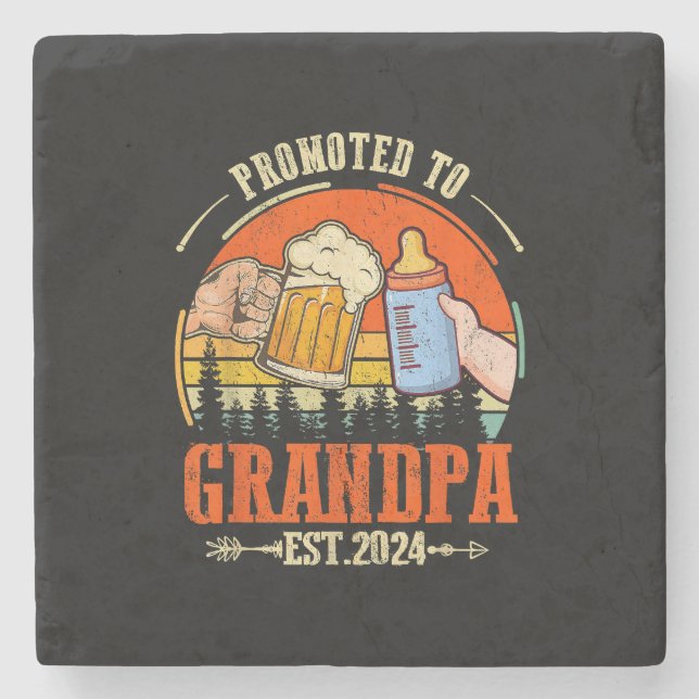 Promoted to Grandpa Est 2024 Retro Fathers Day New Stone Coaster (Front)
