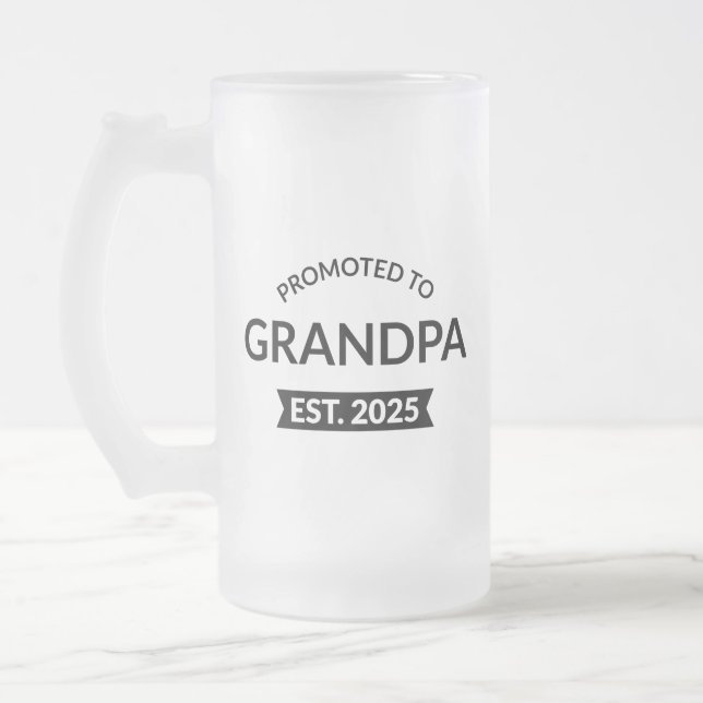 Promoted To Grandpa Est. 2025 II Frosted Glass Beer Mug (Left)