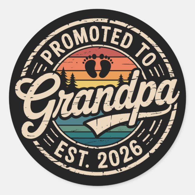 Promoted To Grandpa Est 2026 Pregnancy Retro Classic Round Sticker (Front)