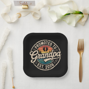 Promoted To Grandpa Est 2026 Pregnancy Retro Paper Plate