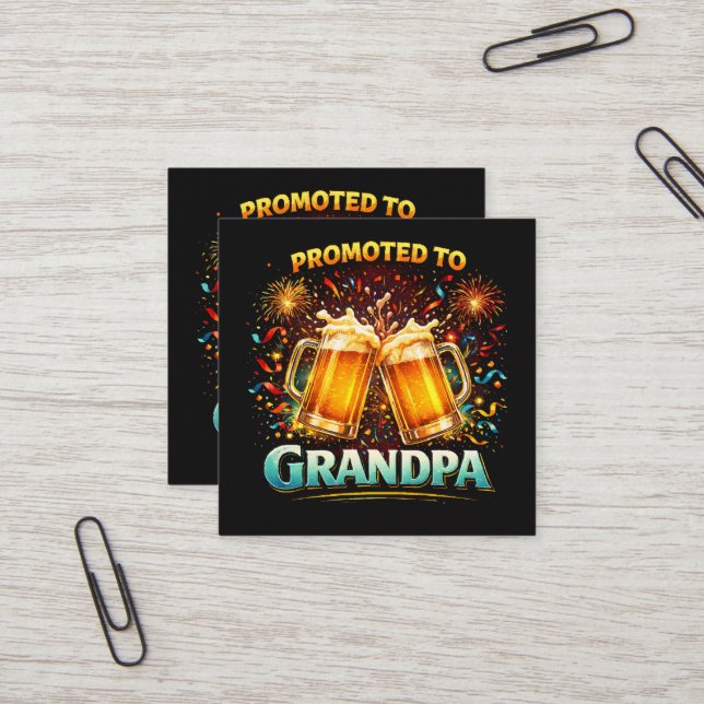 Promoted To Grandpa Future Square Business Card (Front/Back In Situ)
