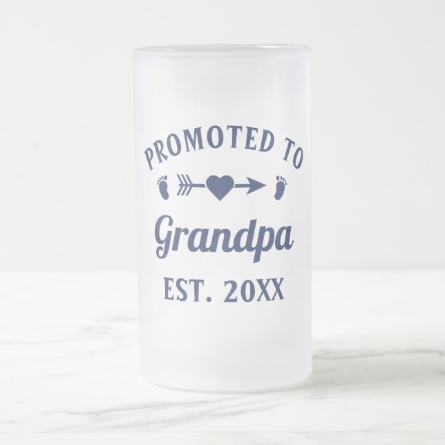 Promoted To Grandpa Grandfather Abuelo Gramps Papa Frosted Glass Beer Mug (Center)