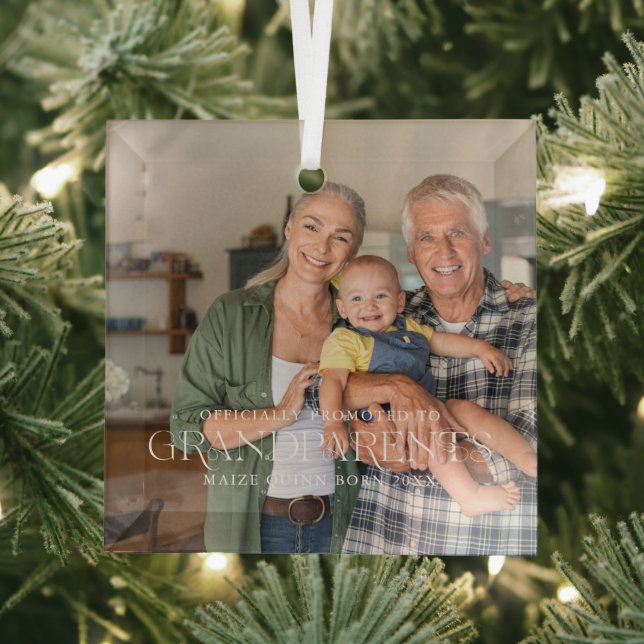 Promoted to Grandparents | Year Established Photo Glass Tree Decoration (Insitu)