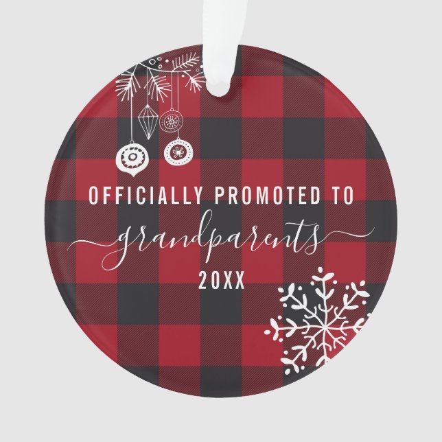 Promoted to Grandparents | Year Established Plaid Ornament (Front)