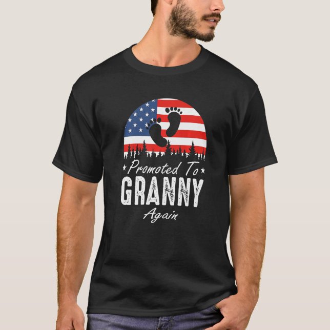 Promoted To Granny Again 2024 US Flag Father's Day T-Shirt (Front)