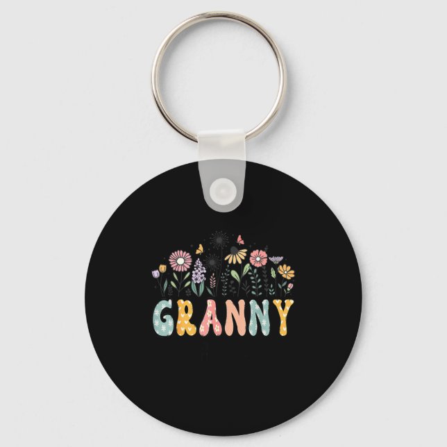 Promoted To Granny Est. 2026 Daisy Floral Wildflow Key Ring (Front)