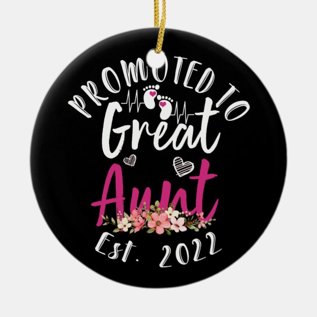 Promoted to Great Aunt 2022 Baby Announcement Ceramic Tree Decoration (Front)