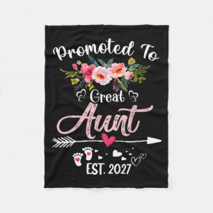 Promoted To Great Aunt Est 2027 Funny Floral First Fleece Blanket