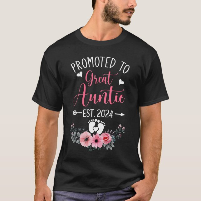 Promoted To Great Auntie Est 2024 Mothers Day T-Shirt (Front)