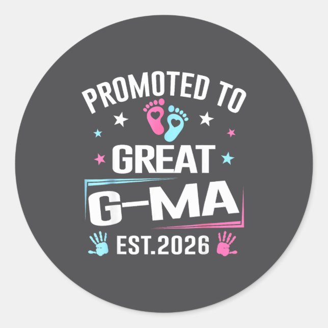 Promoted To Great G-ma Est 2026 Pregnancy Announce Classic Round Sticker (Front)