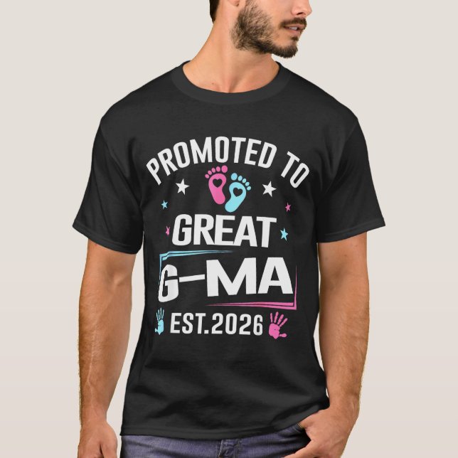 Promoted To Great G-ma Est 2026 Pregnancy Announce T-Shirt (Front)
