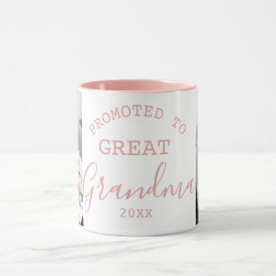 Promoted to Great Grandma 2 Photo Collage Pink Mug