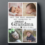 Promoted To Great Grandma 4 Photo Collage Gift Plaque<br><div class="desc">Photo collage plaque with 'Only The Best Grandmas Get Promoted To Great Grandma ' typography  . Makes a perfect gift for your favourite grandmother for mother's day , grandparent's day , birthday. Personalise with we love you message and grandchildren names.</div>