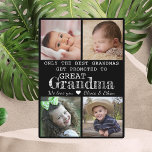 Promoted To Great Grandma 4 Photo Collage Plaque<br><div class="desc">Photo collage plaque with 'Only The Best Grandmas Get Promoted To Great Grandma ' typography  . Makes a perfect gift for your favourite grandmother for mother's day , grandparent's day , birthday. Personalise with we love you message and grandchildren names.</div>