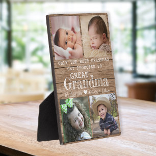 Promoted To Great Grandma 4 Photo Collage Wood Plaque