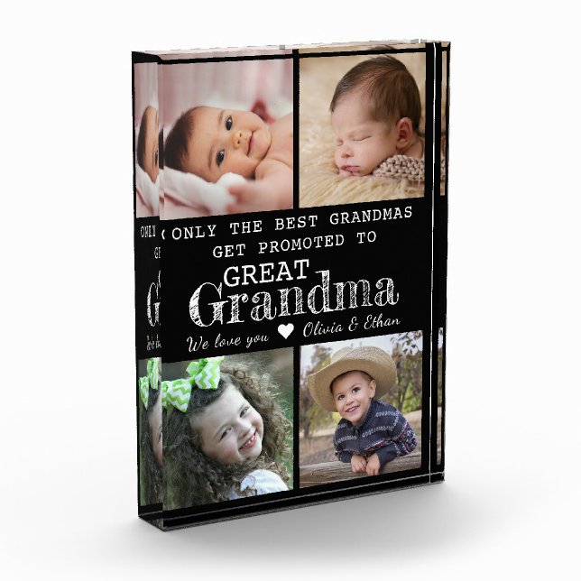 Promoted To Great Grandma 4 Picture Collage Photo Block (Left)