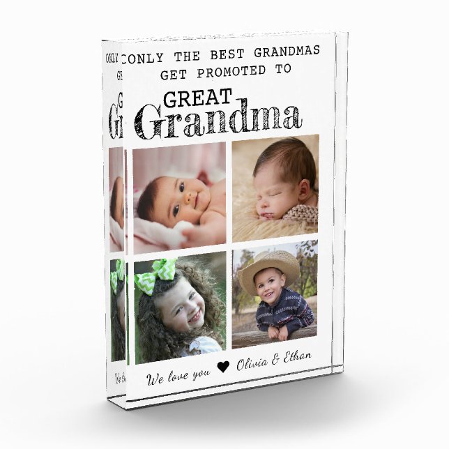 Promoted To Great Grandma 4 Picture Collage White Photo Block (Left)
