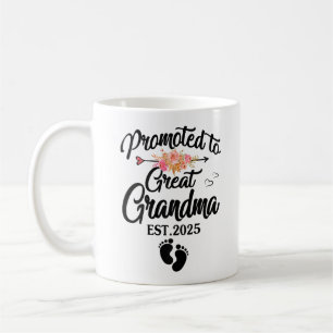 Promoted To Great Grandma est  2025 Floral Vintage Coffee Mug