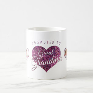 Promoted to Great Grandma faux sparkle pink photo Coffee Mug