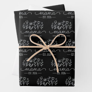 Promoted To Mama 2026 Pregnancy Floral New Mum Wrapping Paper Sheet