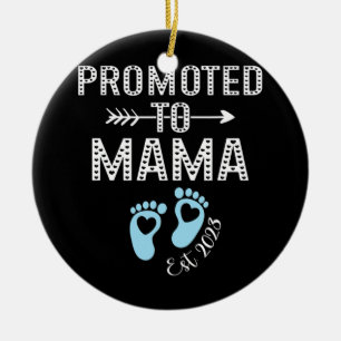 Promoted To Mama Est 2023 First Time New Mum Dad  Ceramic Tree Decoration