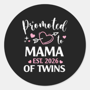 Promoted to mama of twins est 2026 arrow heart classic round sticker