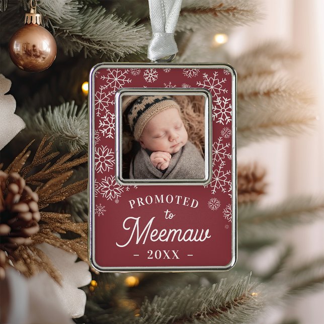 Promoted to Meemaw | Baby Photo Grandma Silver Plated Framed Ornament (Creator Uploaded)