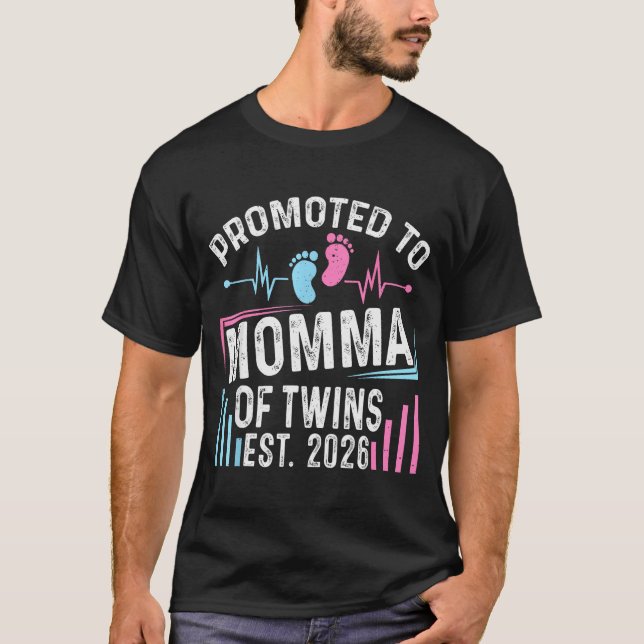 Promoted To Momma Of Twins Est 2026 Baby Shower Vi T-Shirt (Front)
