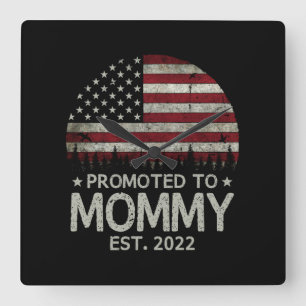 Promoted to Mommy Est 2022 First Time Dad Square Wall Clock