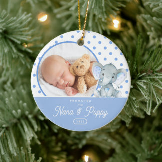 Promoted to Nana & Poppy Baby Boy Photo  Ceramic Tree Decoration