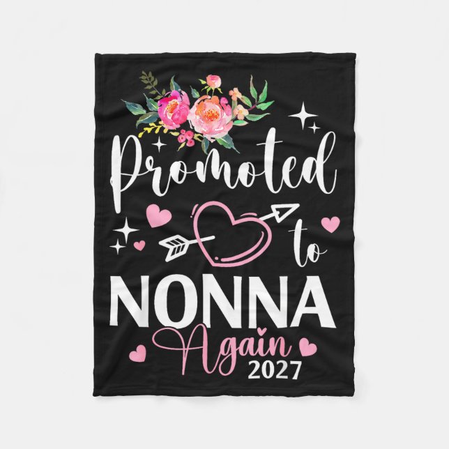 Promoted To Nonna Again Est 2027 Flower Heart  Fleece Blanket (Front)
