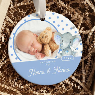 Promoted to Nonna Nonno Baby Boy Photo Ceramic Tree Decoration