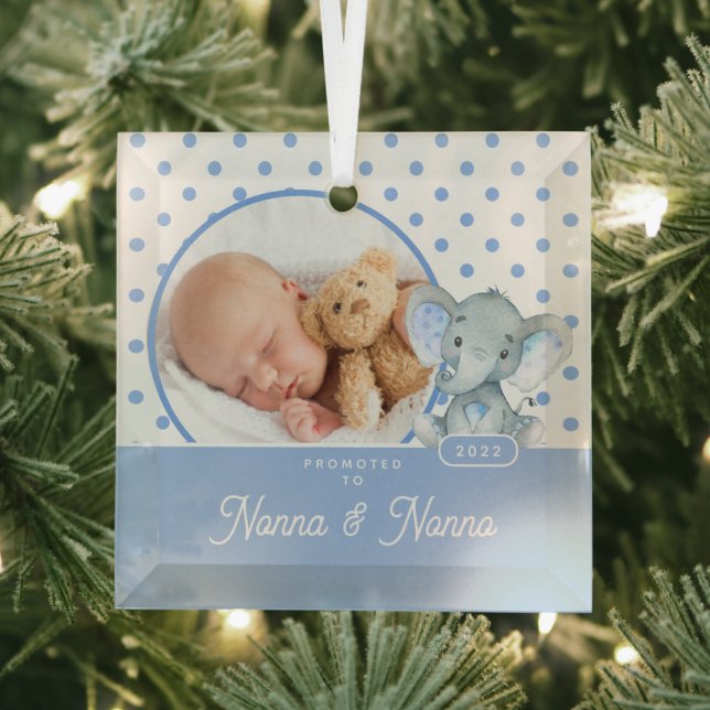 Promoted to Nonna Nonno Baby Boy Photo Glass Tree Decoration (Insitu)