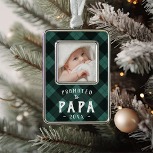 Promoted to Papa   Baby Photo Grandpa Silver Plated Framed Ornament