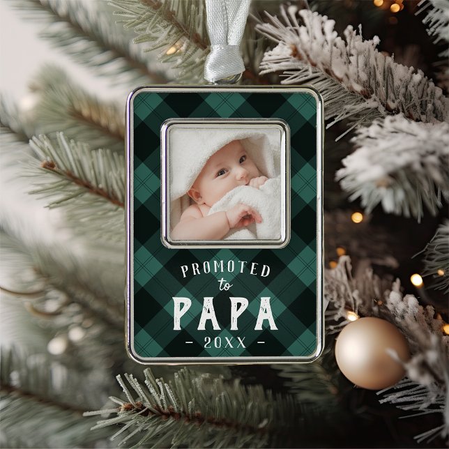 Promoted to Papa | Baby Photo Grandpa Silver Plated Framed Ornament (Creator Uploaded)