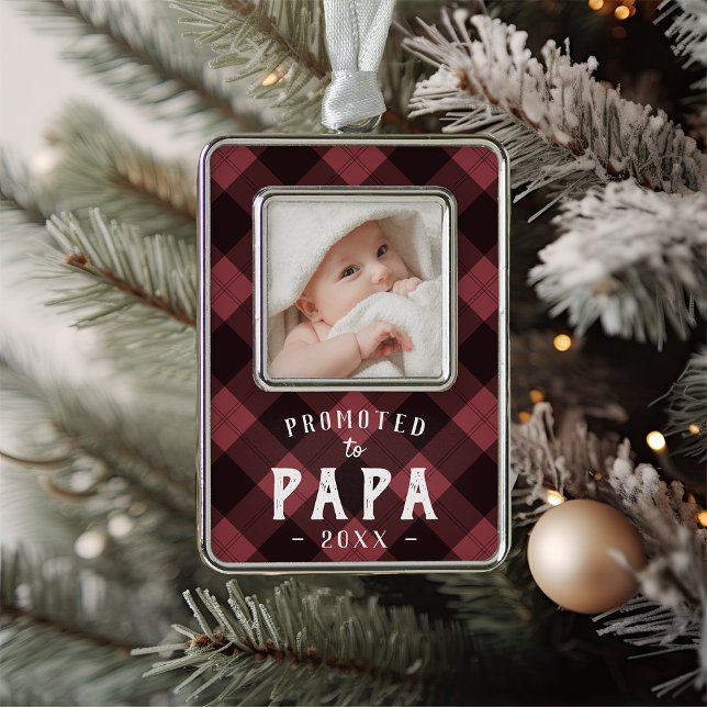 Promoted to Papa | Baby Photo Grandpa Silver Plated Framed Ornament (Creator Uploaded)