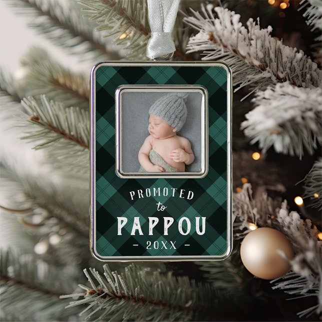Promoted to Pappou | Baby Photo Grandpa Silver Plated Framed Ornament (Creator Uploaded)