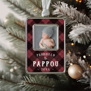 Promoted to Pappou   Baby Photo Grandpa Silver Plated Framed Ornament