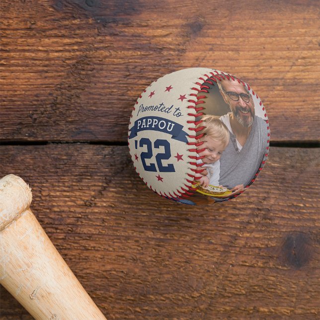 Promoted to Pappou | New Grandfather Photo Baseball (Creator Uploaded)