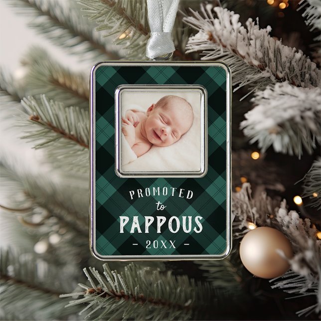 Promoted to Pappous | Baby Photo Grandpa Silver Plated Framed Ornament (Creator Uploaded)