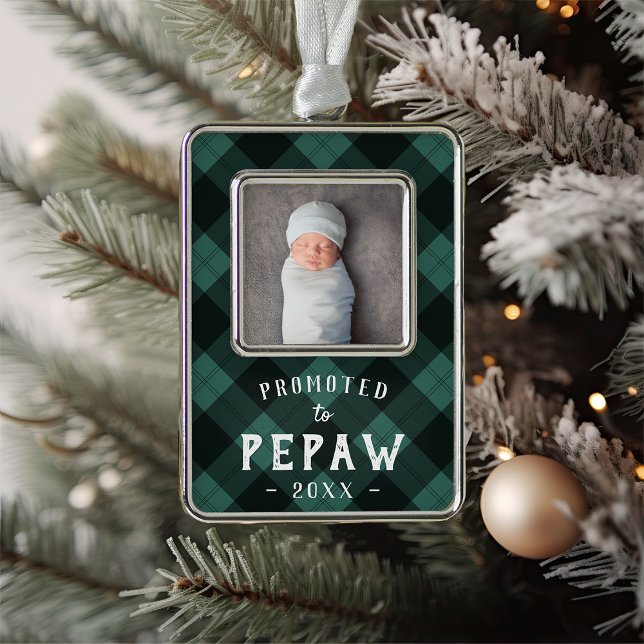 Promoted to Pepaw | Baby Photo Grandpa Silver Plated Framed Ornament (Creator Uploaded)