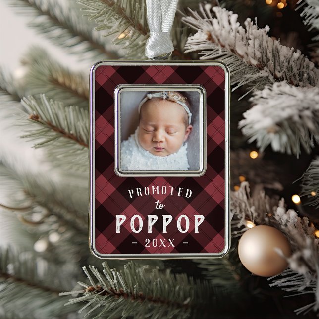 Promoted to Poppop | Baby Photo Grandpa Silver Plated Framed Ornament (Creator Uploaded)