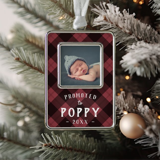 Promoted to Poppy | Baby Photo Grandpa Silver Plated Framed Ornament (Creator Uploaded)