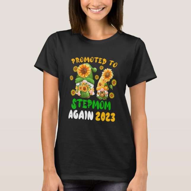 Promoted To Stepmom Again 2023 Two Floral Gnomes P T-Shirt (Front)